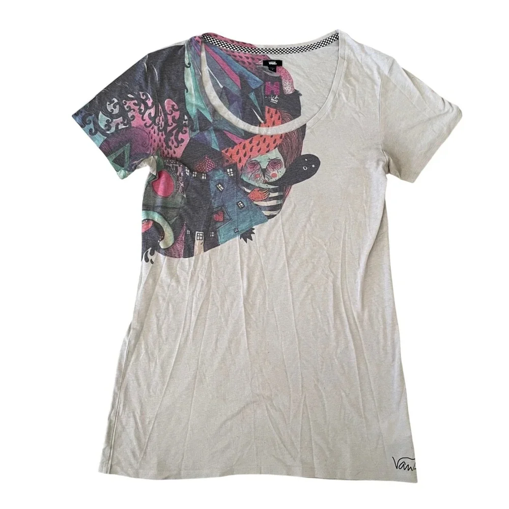 Vans RARE Womens Top Small Heliana‎ Grim Graphic Art T-Shirt Distressed *READ